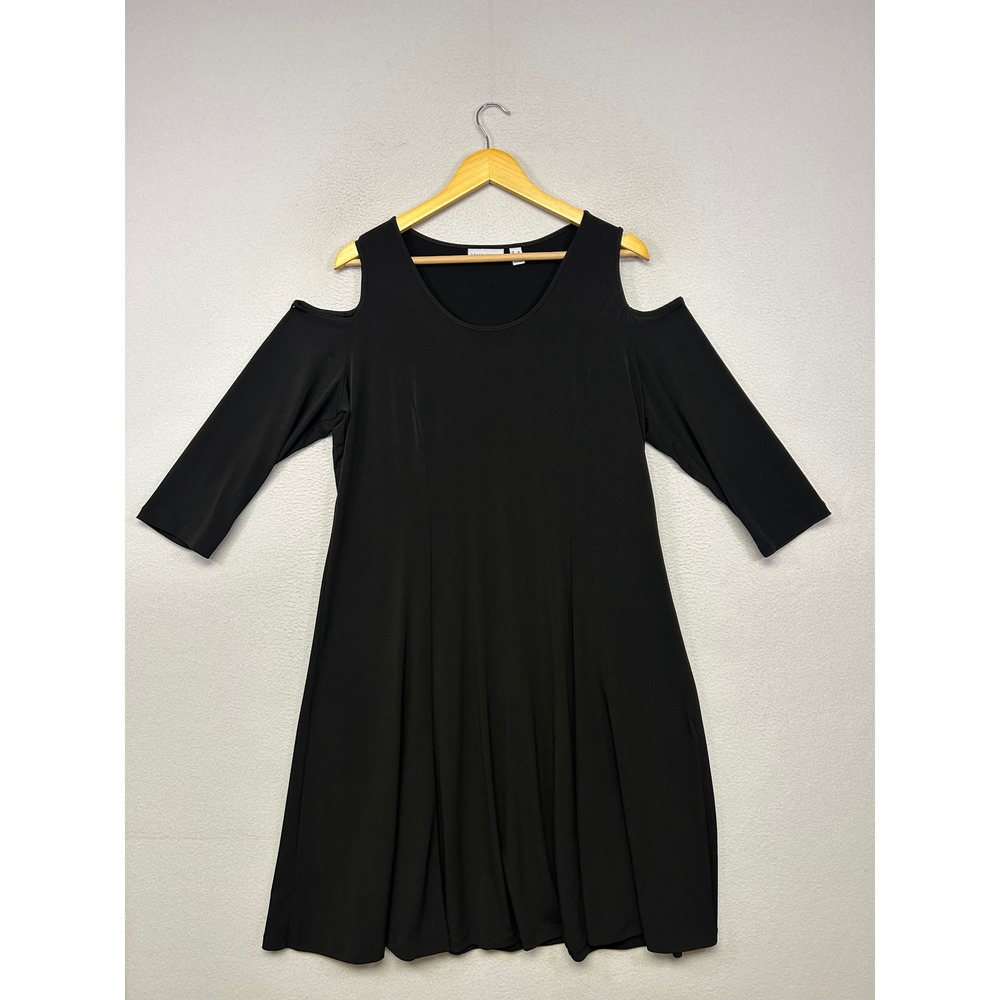 Minimalist Susan Graver Women Large Black Cold Shoulder A-Line Dress Liquid Knit